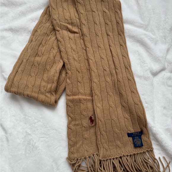 Ralph Lauren Camel Cable Knit Scarf - Picture 1 of 3